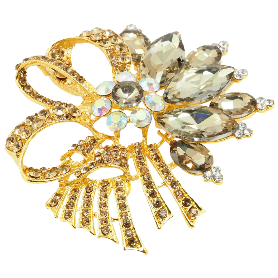 Брошка Великий букет із золотистими стразами фото №1 Брошка Великий букет із золотистими стразами фото №1