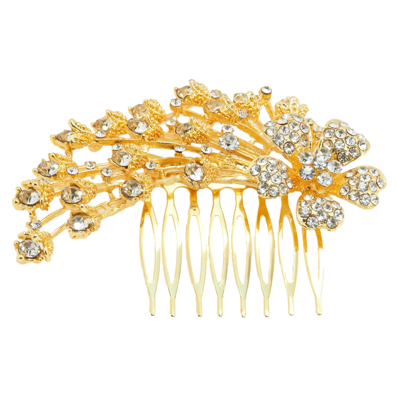Гребень металлический Цветочная веточка со стразами фото №1 Гребень металлический Цветочная веточка со стразами фото №1