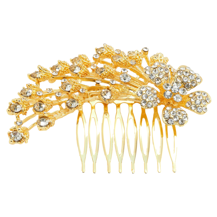 Гребінець металевий Квіткова гілочка зі стразами фото №1