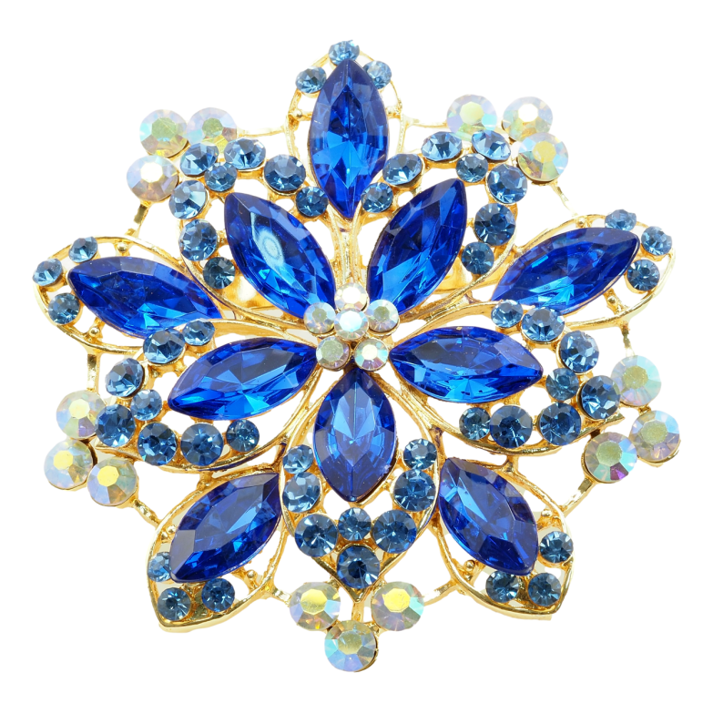 Брошь-кулон  Цветок с синими стразами фото №1