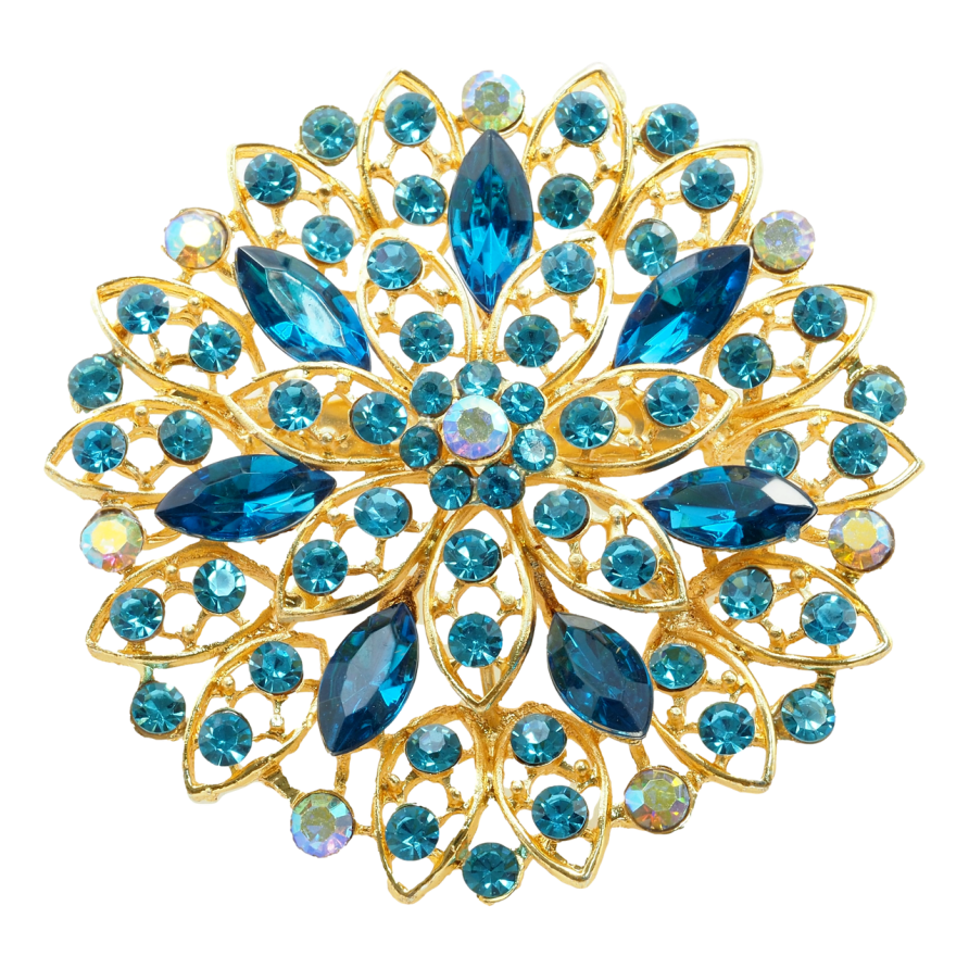 Брошь Цветок с голубыми стразами фото №1