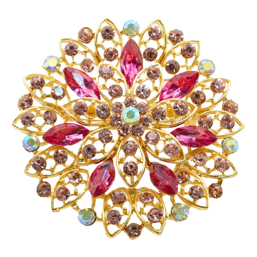 Брошка Квітка з рожевими стразами фото №1