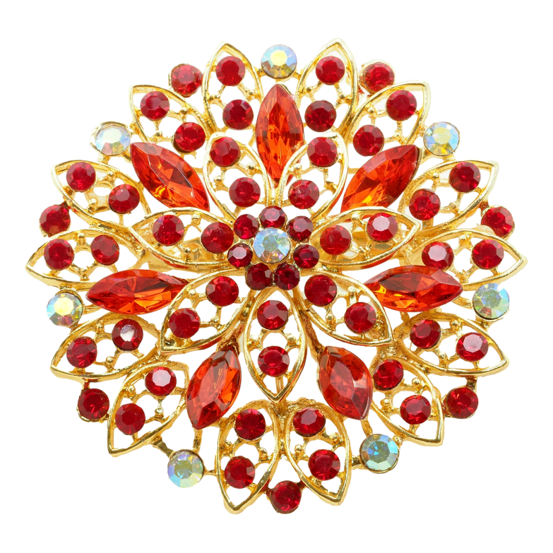 Брошка Квітка з червоними стразами фото №1