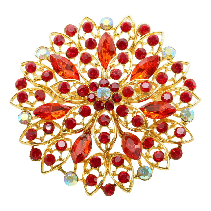 Брошь Цветок с красными стразами фото №1 Брошь Цветок с красными стразами фото №1