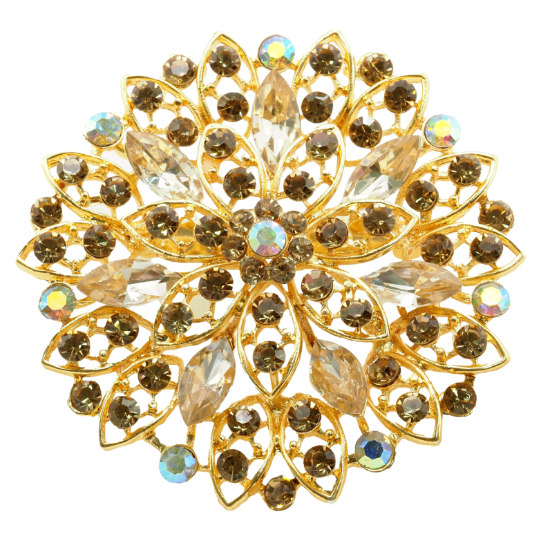 Брошка Квітка з коричневими стразами фото №1