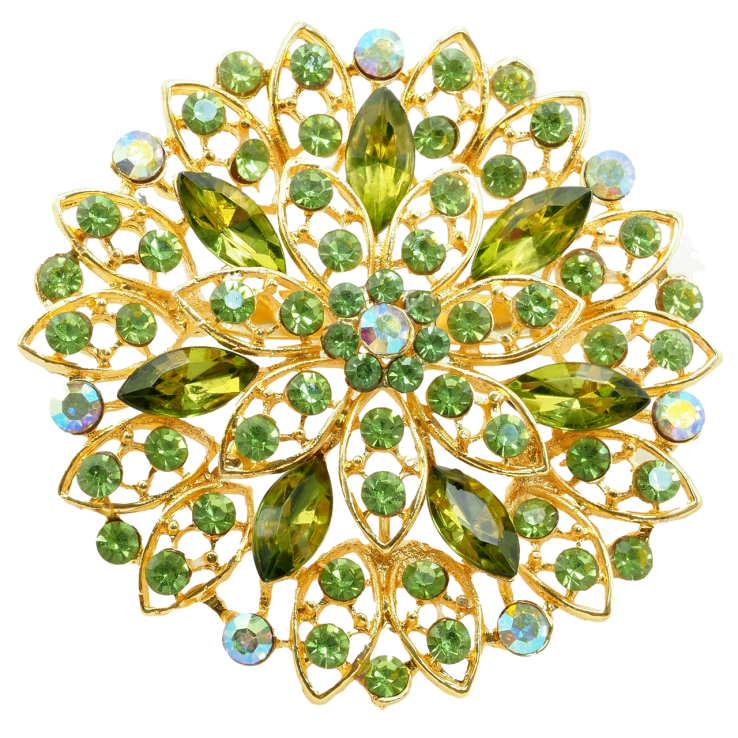 Брошь Цветок с зелеными стразами фото №3 Брошь Цветок с зелеными стразами фото №3