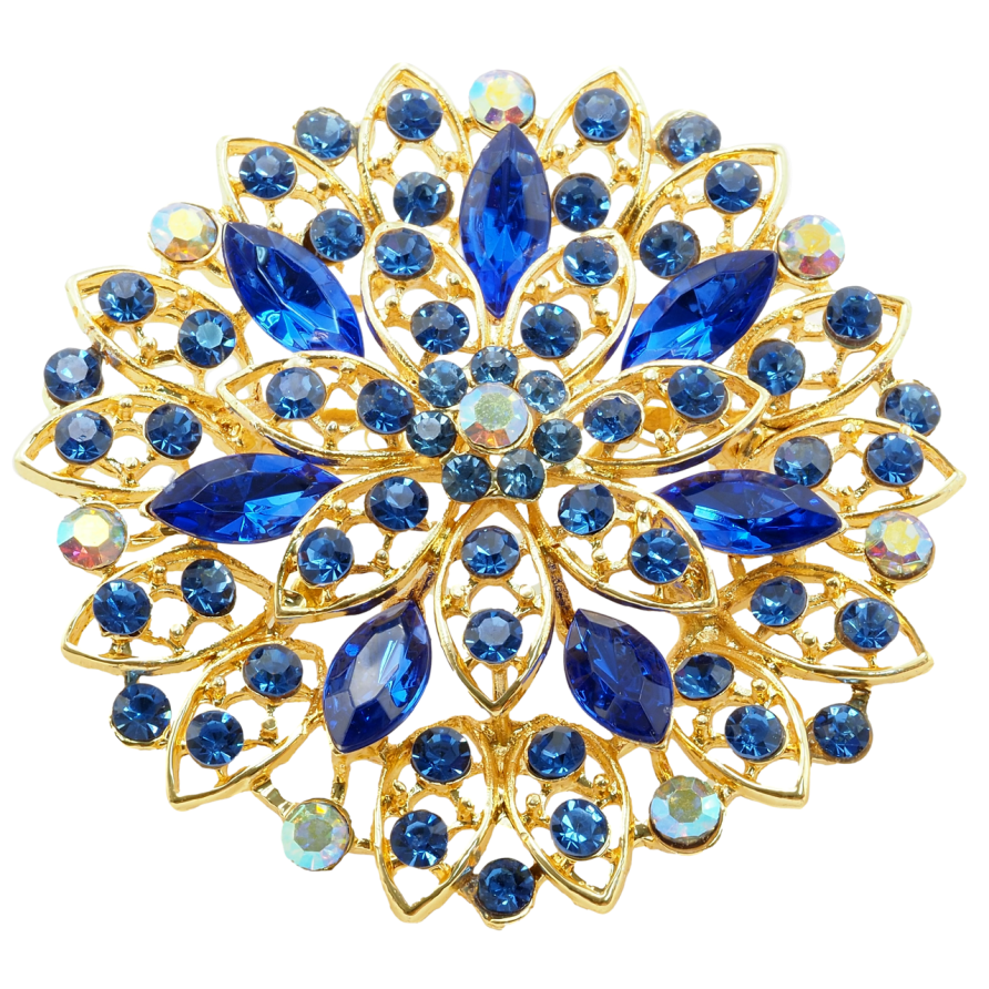 Брошь Цветок с синими стразами фото №1 Брошь Цветок с синими стразами фото №1