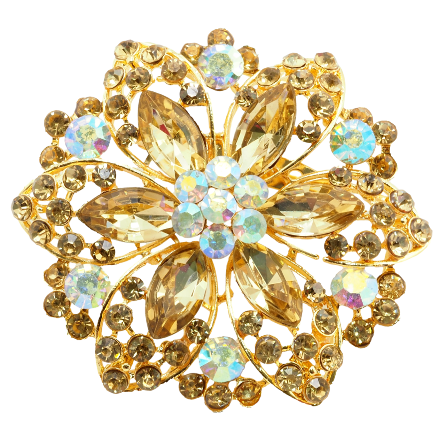 Брошь Цветок с золотистыми стразами фото №1