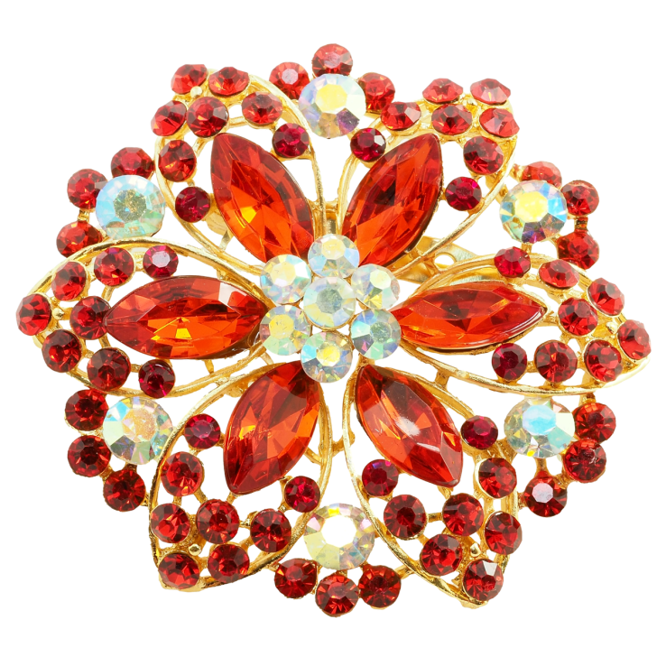 Брошка Квітка з червоними стразами фото №3 Брошка Квітка з червоними стразами фото №3