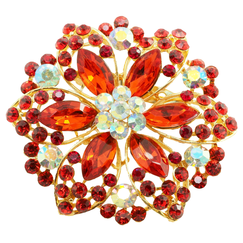 Брошь Цветок с красными стразами фото №1