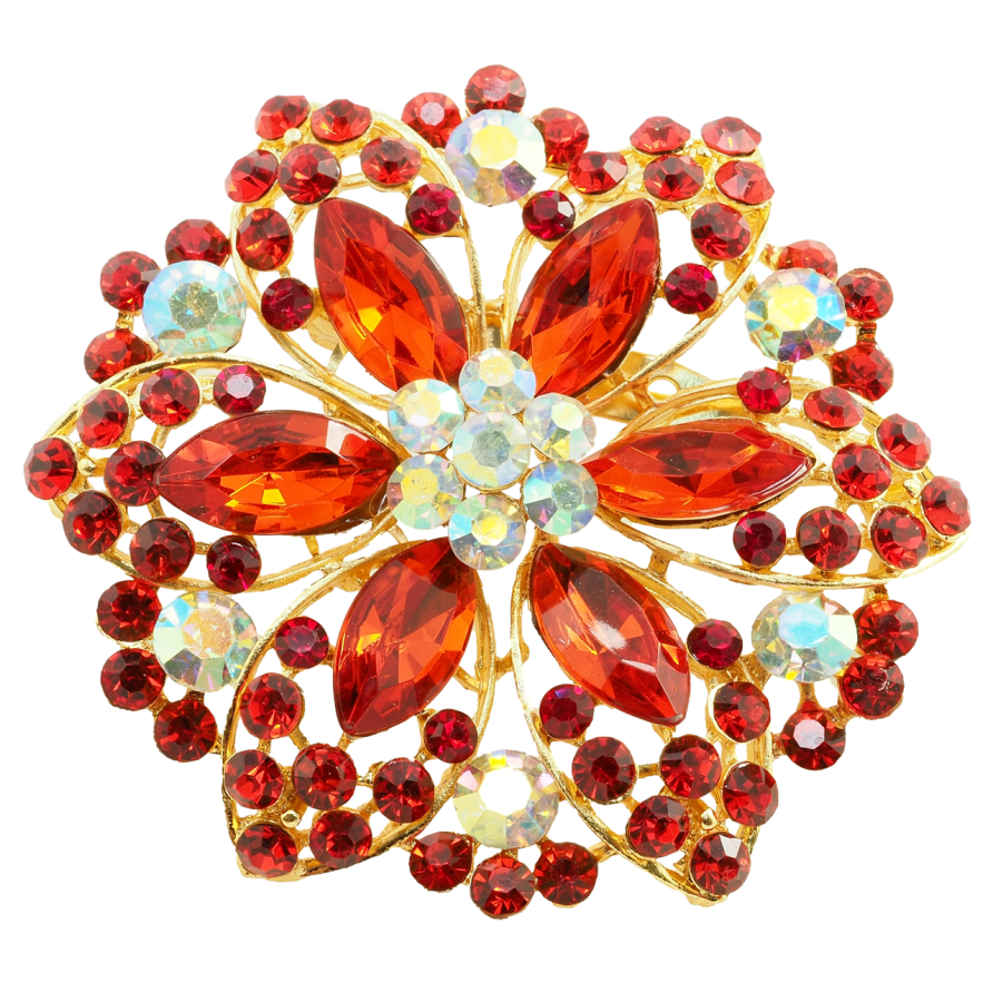Брошь Цветок с красными стразами фото №1