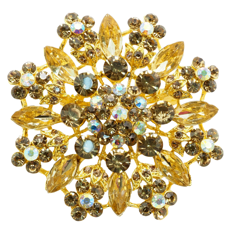 Брошь Цветок с золотистыми стразами фото №1 Брошь Цветок с золотистыми стразами фото №1