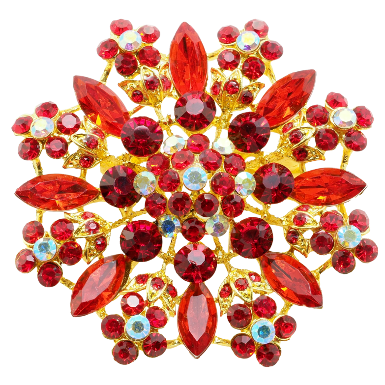 Брошка Квітка з червоними стразами фото №1