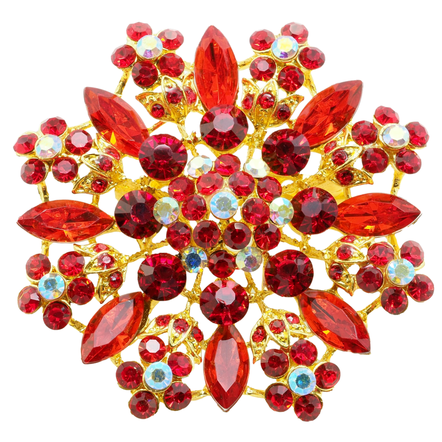 Брошь Цветок с красными стразами фото №1