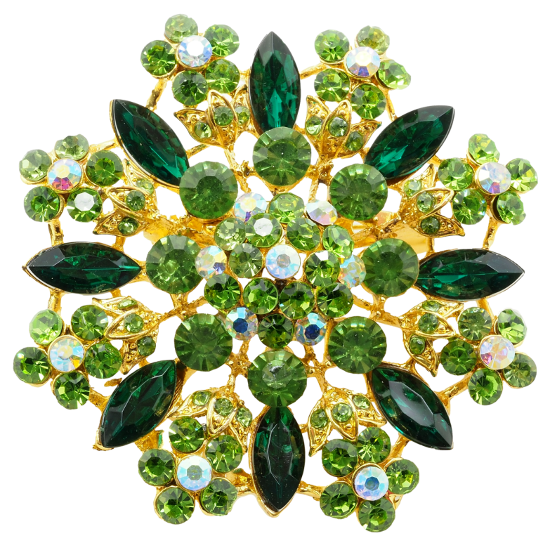 Брошка Квітка із зеленими стразами фото №1