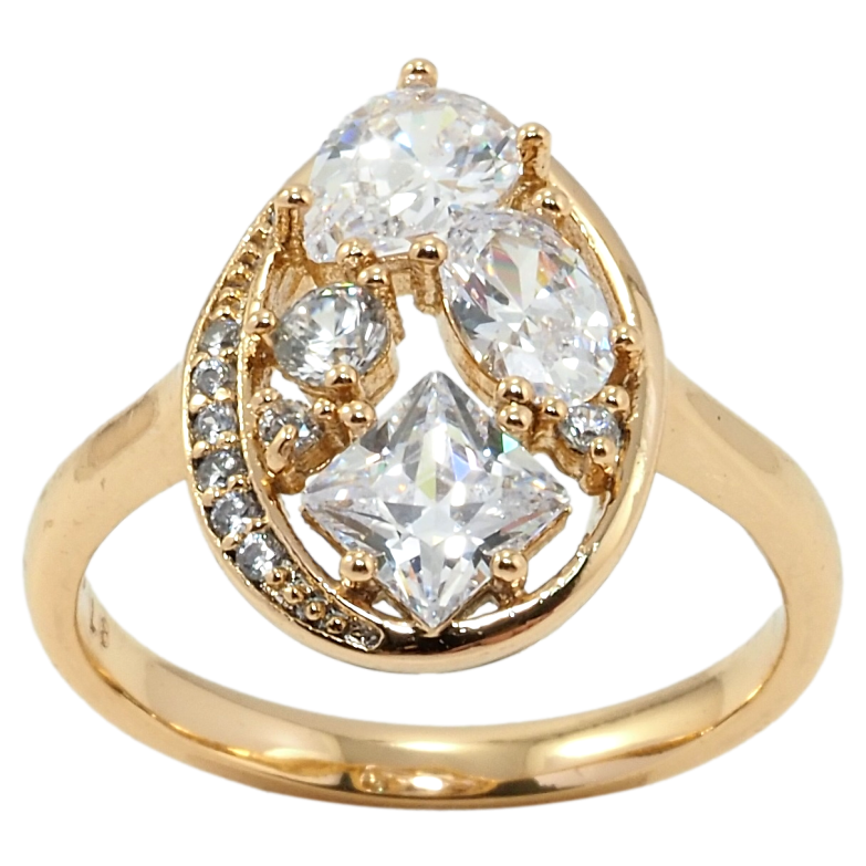 Кольцо Xuping Позолота 18K Капля с россыпью фианитов фото №1 Кольцо Xuping Позолота 18K Капля с россыпью фианитов фото №1