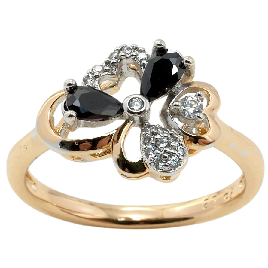 Каблучка Xuping Позолота 18K + Родій Квітка з чорними фіанітами та цирконієм фото №1