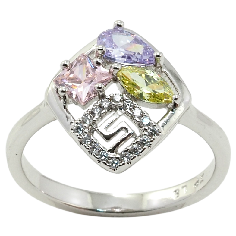 Каблучка Xuping Родій Ромб з кольоровими фіанітами фото №1