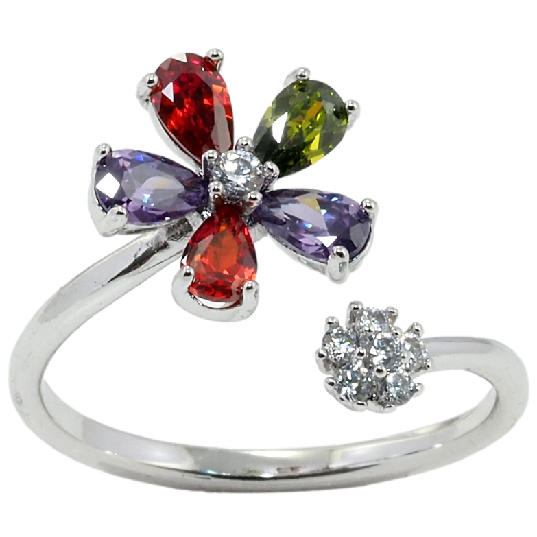 Кольцо Xuping Родий Цветочки с разноцветными фианитами фото №1