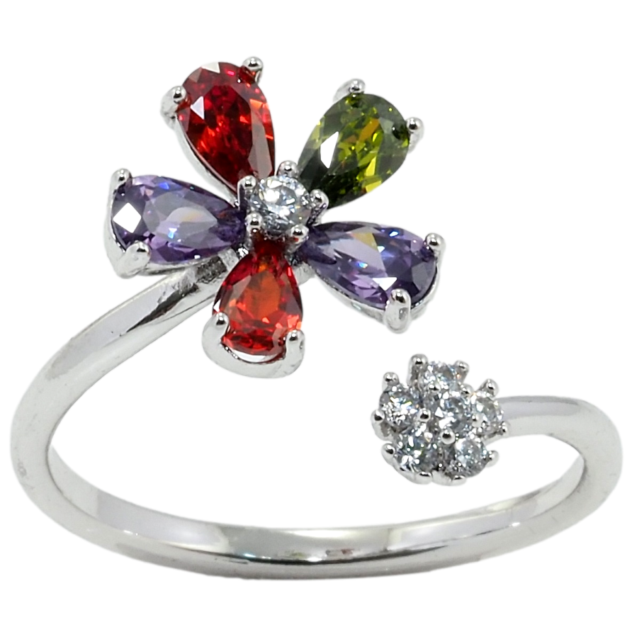 Кольцо Xuping Родий Цветочки с разноцветными фианитами фото №1