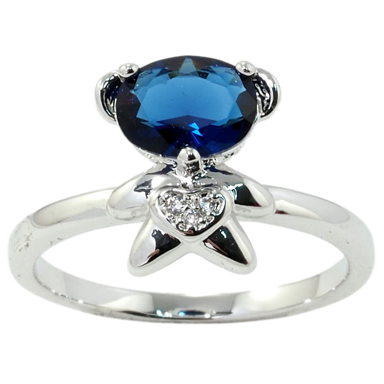 Каблучка Xuping Родій Ведмедик з синім фіанітом фото №1 Каблучка Xuping Родій Ведмедик з синім фіанітом фото №1