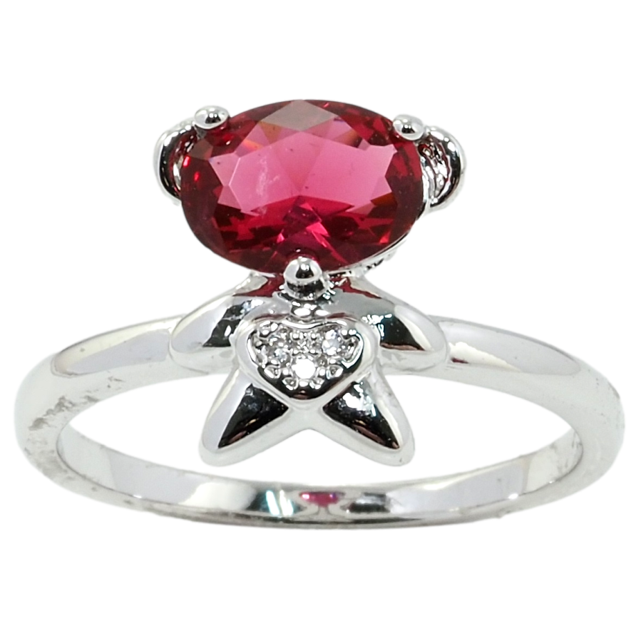 Каблучка Xuping Родій Ведмедик з червоним фіанітом фото №1