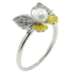 Кольцо Xuping Родий Бабочка с жемчужиной, цирконием и желтой эмалью фото №2
