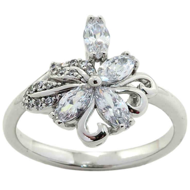 Кольцо Xuping Родий Цветок с фианитами фото №6