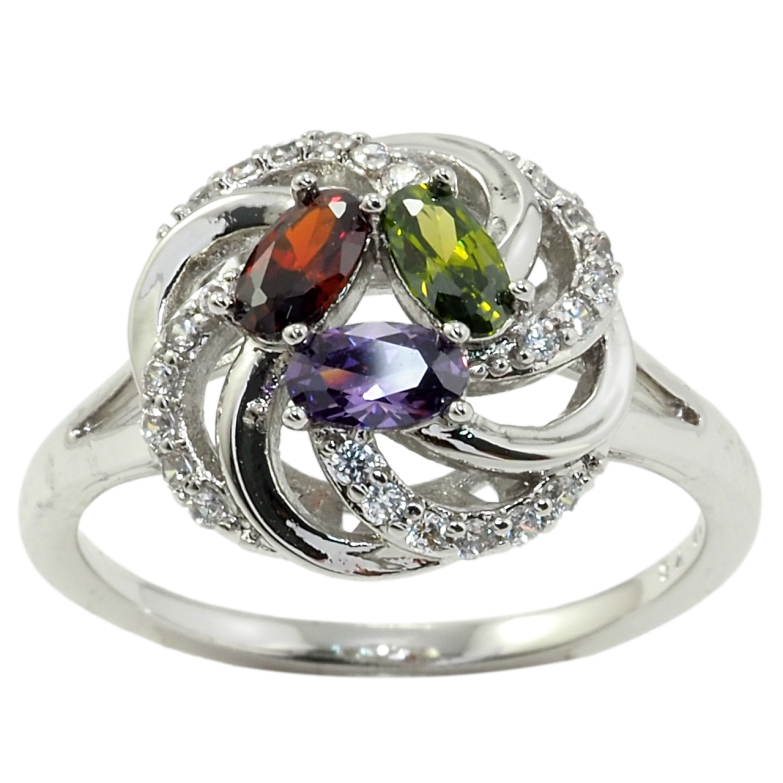 Кольцо Xuping Родий Спиральный купол с цветными фианитами фото №1