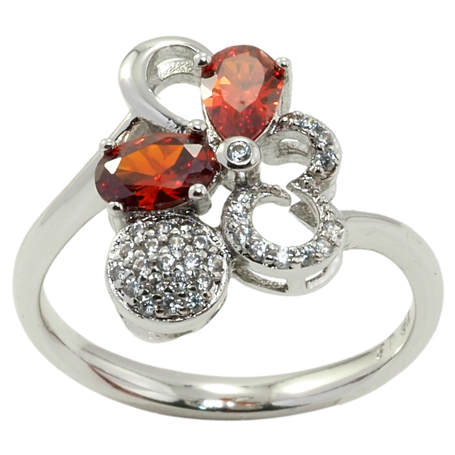 Кольцо Xuping Родий Цветок с красными фианитами и цирконием фото №1 Кольцо Xuping Родий Цветок с красными фианитами и цирконием фото №1