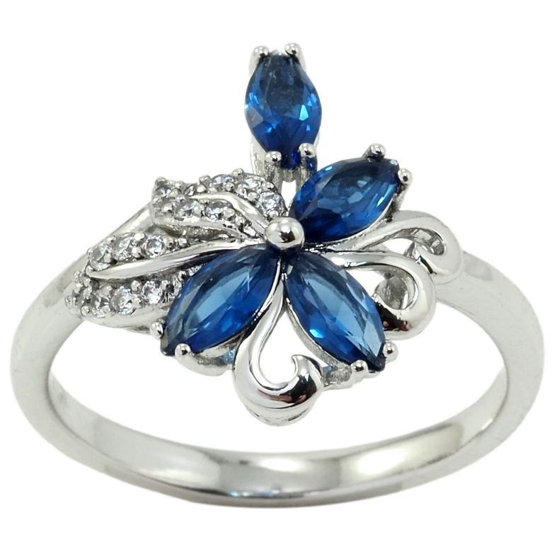 Кольцо Xuping Родий Цветок с синими фианитами фото №7