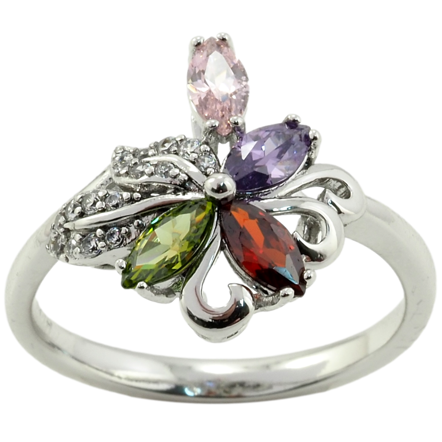 Кольцо Xuping Родий Цветок с цветными фианитами фото №1