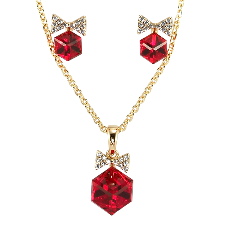 Набір Xuping колір 18K з кр-ми Swarovski Сережки Кулон на ланцюжку Кубики Siam довжина 40,5-46см х 1мм фото №1 Набір Xuping колір 18K з кр-ми Swarovski Сережки Кулон на ланцюжку Кубики Siam довжина 40,5-46см х 1мм фото №1