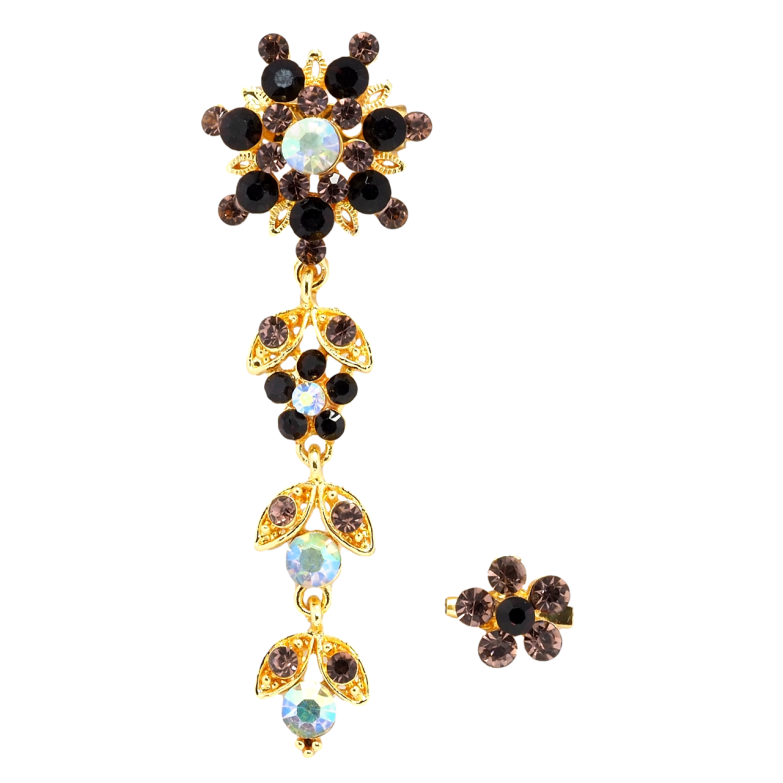 Брошка Дві квіткові брошки з бордовими стразами фото №1