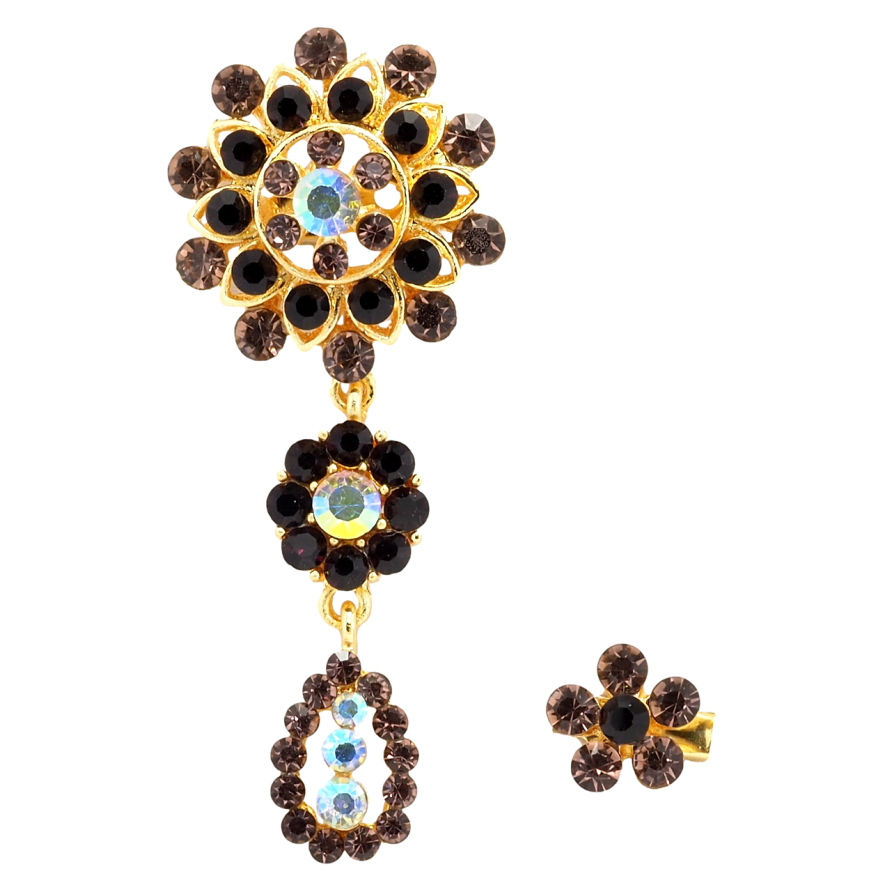 Брошь Две цветочные броши с бордовыми стразами фото №1