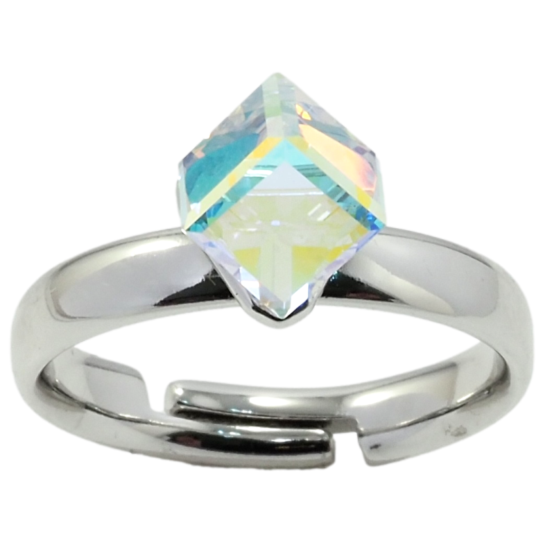 Каблучка Xuping колір Родій з кр-ми Swarovski Кристальний куб АВ, 6х6мм фото №1