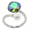Каблучка Xuping колір Родій з кр-ми Swarovski "Кристал Peridot Shimmer з перлиною, ø 10мм та 6мм" фото №2 Каблучка Xuping колір Родій з кр-ми Swarovski "Кристал Peridot Shimmer з перлиною, ø 10мм та 6мм" фото №2