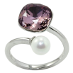 Каблучка Xuping колір Родій з кр-ми Swarovski Кристал Amethyst з перлиною, ø 10мм та 6мм фото №2 Каблучка Xuping колір Родій з кр-ми Swarovski Кристал Amethyst з перлиною, ø 10мм та 6мм фото №2