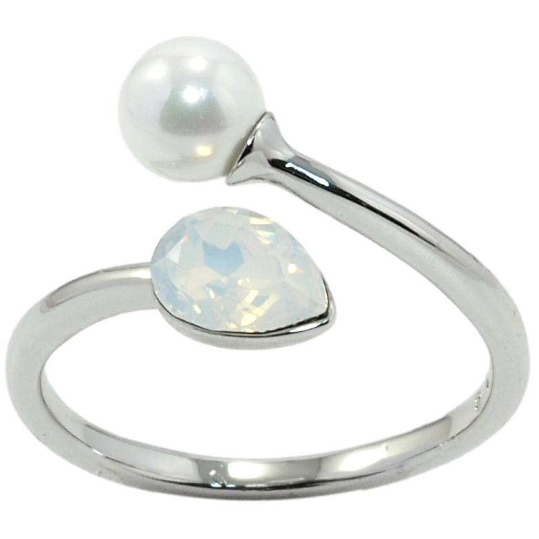 Каблучка Xuping колір Родій з кр-ми Swarovski Кристал White Opal з перлиною фото №1