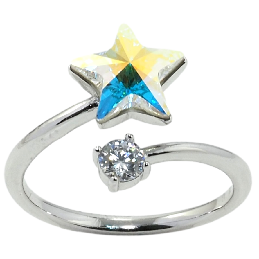 Каблучка Xuping колір Родій з кр-ми Swarovski Кристальна зірка АВ з кристалом фото №1 Каблучка Xuping колір Родій з кр-ми Swarovski Кристальна зірка АВ з кристалом фото №1