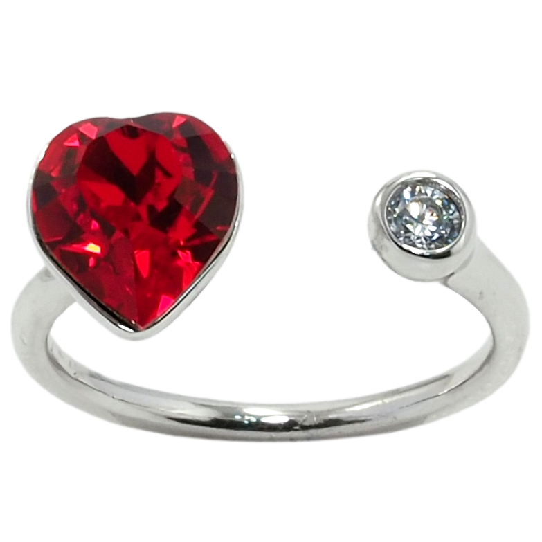 Каблучка Xuping колір Родій з кр-ми Swarovski Кристальне серце Siam з кристалом фото №1