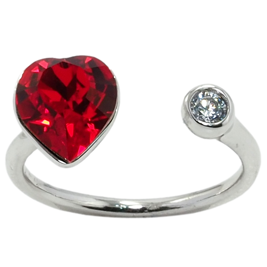 Каблучка Xuping колір Родій з кр-ми Swarovski Кристальне серце Siam з кристалом фото №1