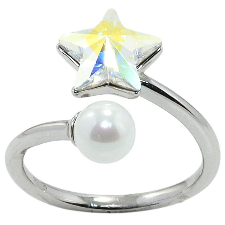 Каблучка Xuping колір Родій з кр-ми Swarovski Кристальна зірка АВ з перлиною фото №1 Каблучка Xuping колір Родій з кр-ми Swarovski Кристальна зірка АВ з перлиною фото №1