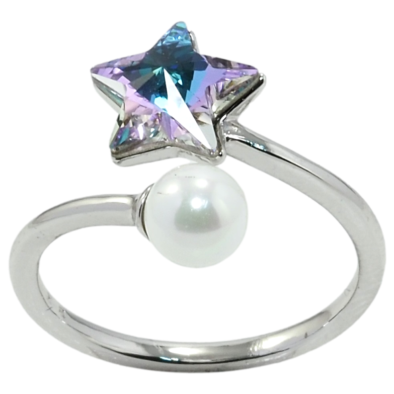 Кольцо Xuping цвет Родий с кр-ми Swarovski Кристальная звезда Paradise Shine с жемчужиной фото №1