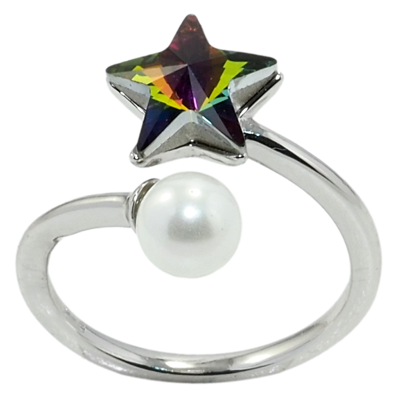 Каблучка Xuping колір Родій з кр-ми Swarovski Кристальна зірка Vitrail Medium з перлиною фото №1 Каблучка Xuping колір Родій з кр-ми Swarovski Кристальна зірка Vitrail Medium з перлиною фото №1