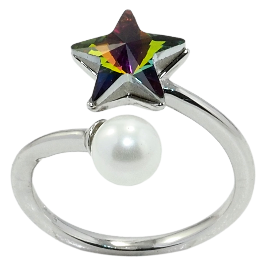 Каблучка Xuping колір Родій з кр-ми Swarovski Кристальна зірка Vitrail Medium з перлиною фото №1 Каблучка Xuping колір Родій з кр-ми Swarovski Кристальна зірка Vitrail Medium з перлиною фото №1