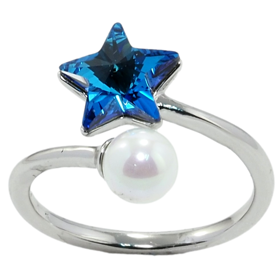 Кольцо Xuping цвет Родий с кр-ми Swarovski Кристальная звезда Capri Blue с жемчужиной фото №1 Кольцо Xuping цвет Родий с кр-ми Swarovski Кристальная звезда Capri Blue с жемчужиной фото №1