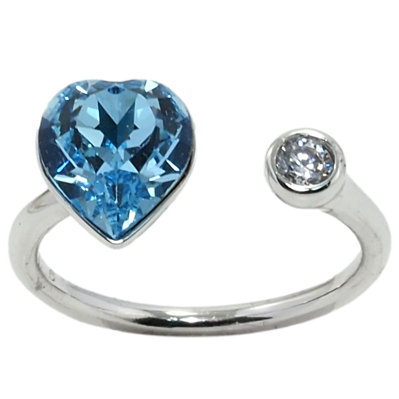 Каблучка Xuping колір Родій із кр-ми Swarovski Кристальне серце Aquamarine з кристалом фото №1