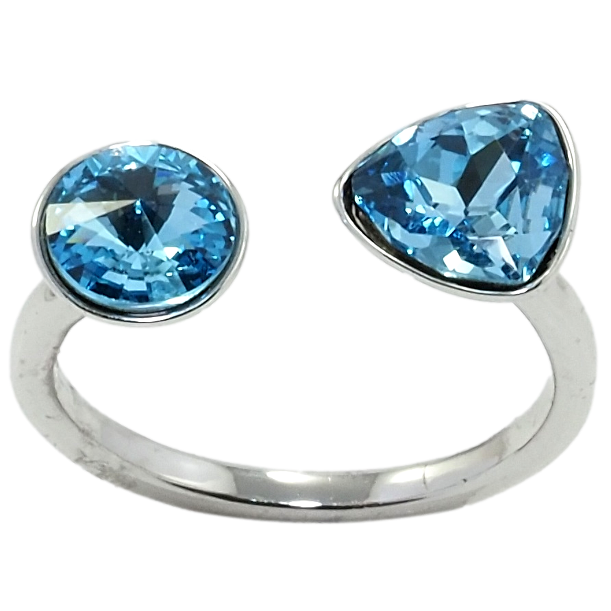 Каблучка Xuping колір Родій з кр-ми Swarovski Два кристали Aquamarine фото №1 Каблучка Xuping колір Родій з кр-ми Swarovski Два кристали Aquamarine фото №1