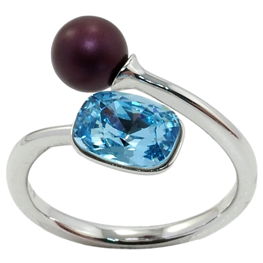 Каблучка Xuping колір Родій з кр-ми Swarovski Кристал Aquamarine з кулькою, ø 6мм, 6х8мм фото №1 Каблучка Xuping колір Родій з кр-ми Swarovski Кристал Aquamarine з кулькою, ø 6мм, 6х8мм фото №1